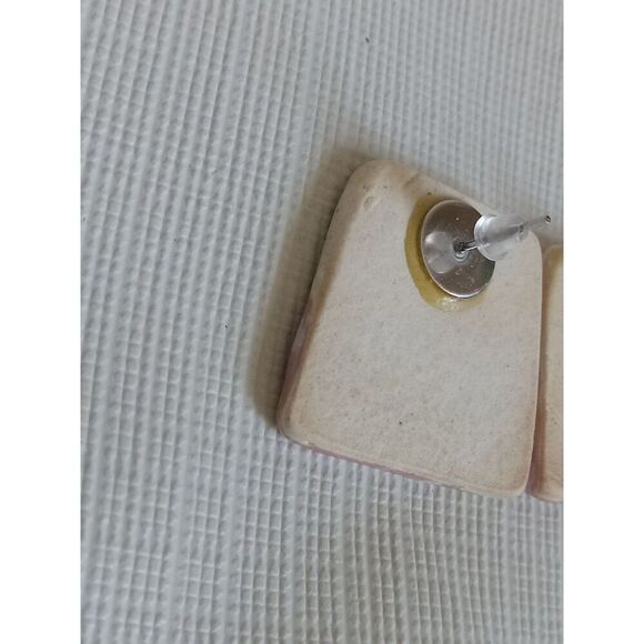 Hand Crafted Pink and White Trapezoid Shaped Stone Clay Oversized Stud Earrings - Picture 8 of 9